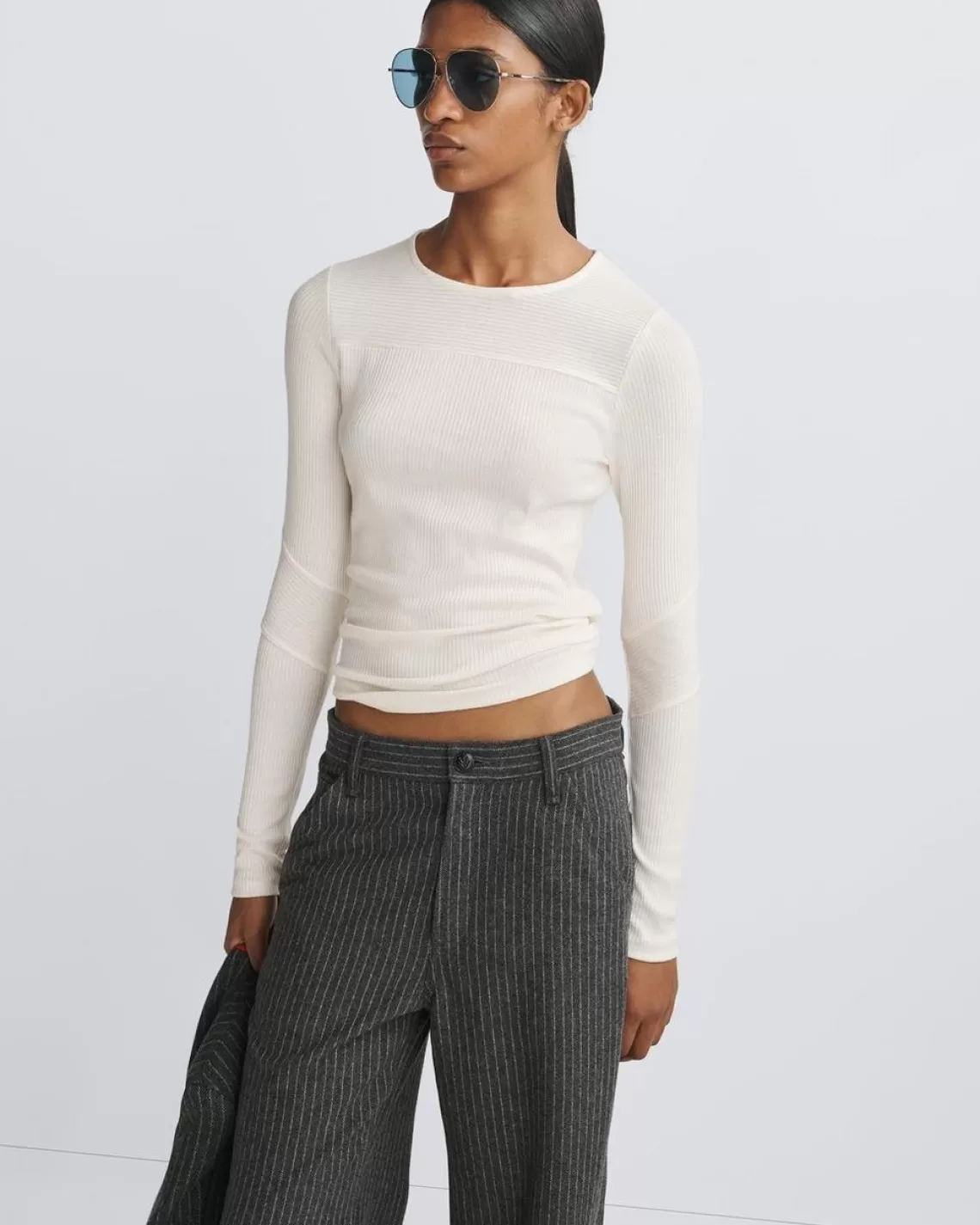 Rag & Bone The Knit Rib Paneled Crew | T-Shirts